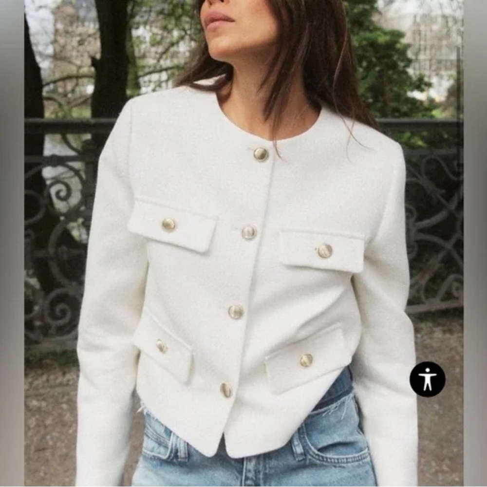 Zara cream tweed cropped blazer